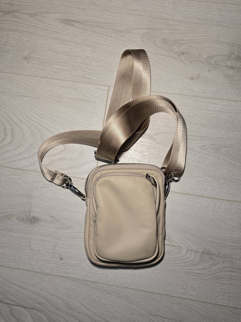 Beige Crossbody Phone Bag with Adjustable Strap